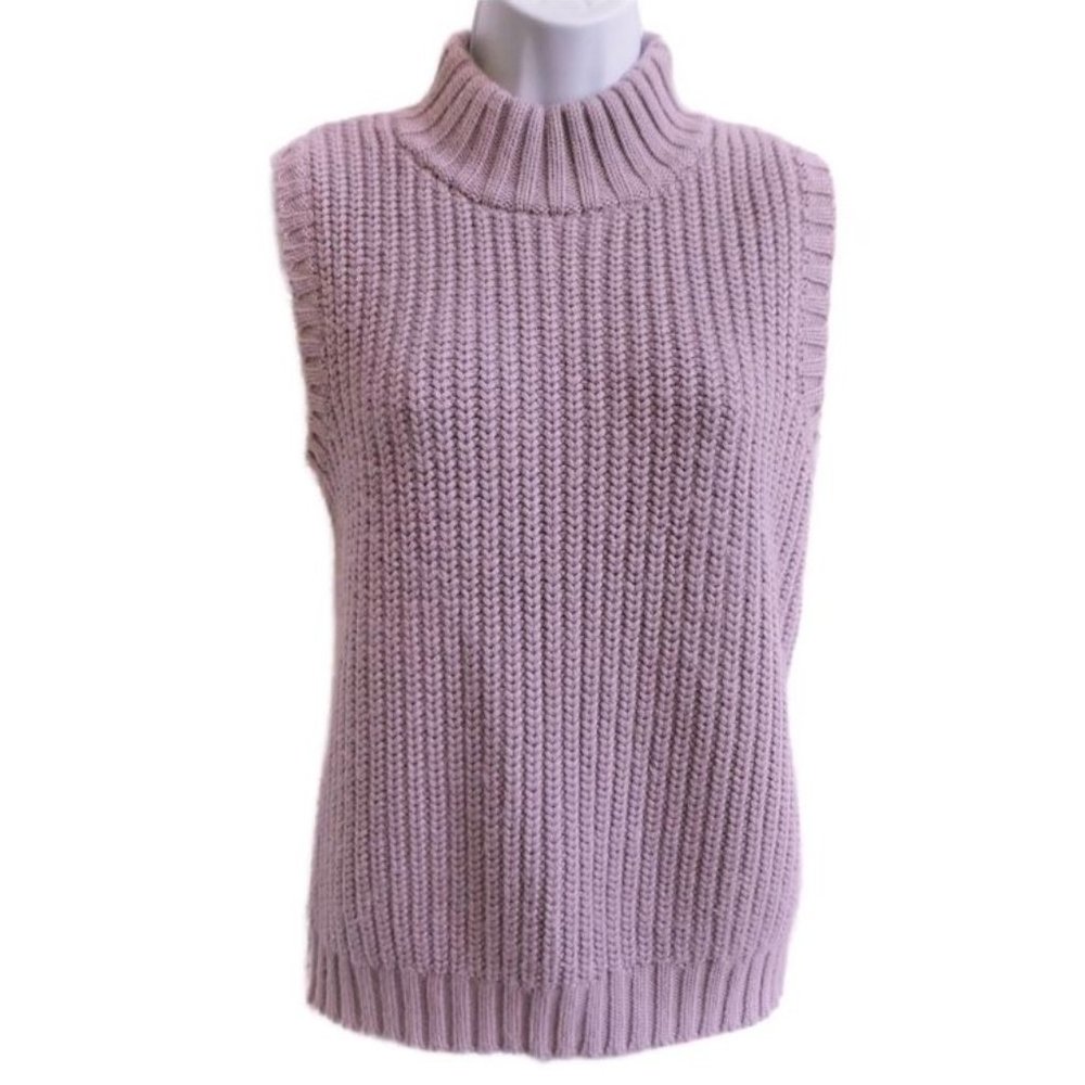 Vintage Contact NY Knit Turtleneck Sleeveless Ribbed Mock Neck Mauve Acrylic - Picture 1 of 8